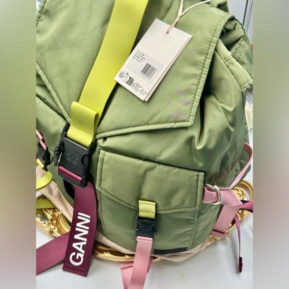 🆕 GANNI 🧿 NWT Tech Recycled Backpack, Kalamata - Picture 8 of 14